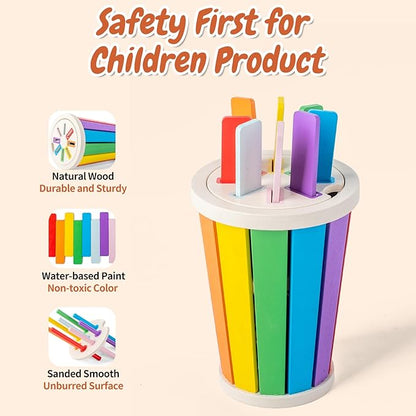Montessori Toys for 1 2 3 Year Old, 3 in1 Wooden Learning Color Sorting Toys for Toddlers 12-36 Month Old, Wooden Educational Toy, Fine Motor Developmental Sensory Matching Games