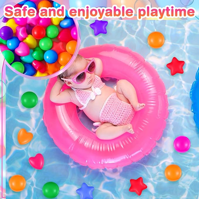 100 Pieces Ball Pit Balls for Kids Star Heart Shape Plastic Balls for Toddler Playpen 2.17'' Play Toy Ball for Crawl Tunnel Inflatable Pool Birthday Party Decoration