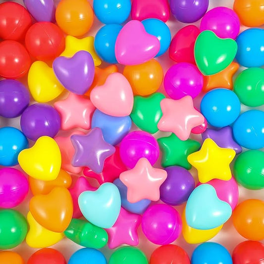 100 Pieces Ball Pit Balls for Kids Star Heart Shape Plastic Balls for Toddler Playpen 2.17'' Play Toy Ball for Crawl Tunnel Inflatable Pool Birthday Party Decoration
