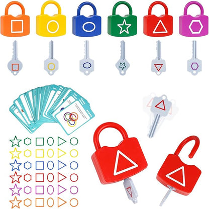 Shape Sorting Matching Learning Locks Toys, Toddler Montessori Educational Toy Geometric Shape Matching Recognition Color Sorting Toy Set, Preschool Locks and Keys Learning Game (Shape Matching)