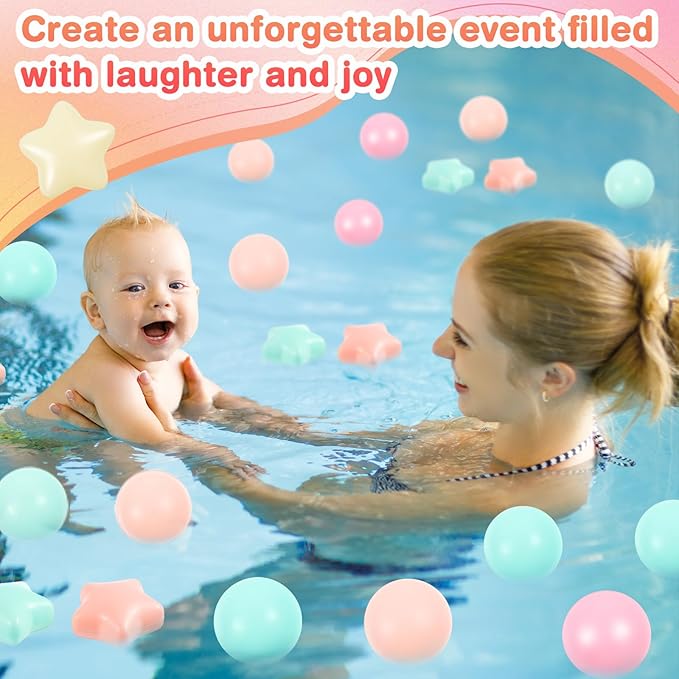 100 Pieces Ball Pit Balls for Kids Star Heart Shape Plastic Balls for Toddler Playpen 2.17'' Play Toy Ball for Inflatable Pool Friendship Bracelet Birthday Banner T-Swift-Themed Party