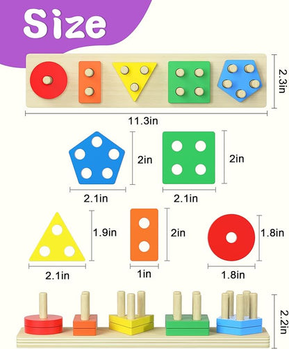 Montessori Toys for 1 2 Year Old Girl and Boy Birthday Gifts, Shape Sorter Wooden Toys for Toddlers Age 1-3 2-4, Learning Educational Sensory Stacking Toddler Puzzles