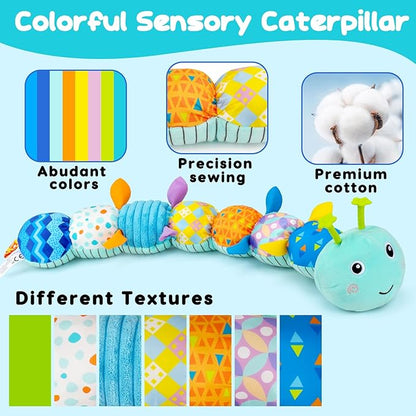 Baby Tummy Time Toys 0-6 Month Musical Stuffed Animal Plush Caterpillar Toy for Infant 6-12 Month Teething Sensory Toy with Crinkle Rattle for Babies 0-3-6 Month Newborn Boy Girl Birthday Gift 1