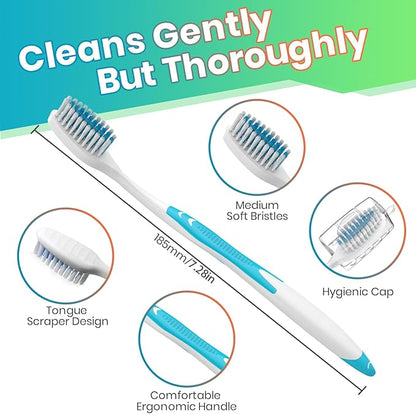 100 Bulk Toothbrushes Pack with Covers, Individually Wrapped Toothbrushes for Adults & Kids, Disposable Toothbrush for Travel, Donations, Hotels, Medium Soft Toothbrushes with Hygienic Cap