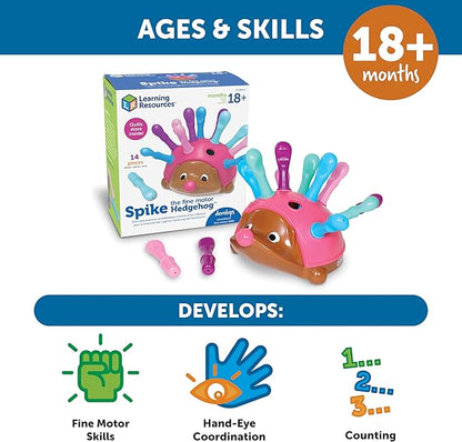 Learning Resources Spike The Fine Motor Hedgehog Pink - 14 Pieces, Ages 18+ months Fine Motor and Sensory Toy, Educational Toys for Toddlers, Montessori Toys