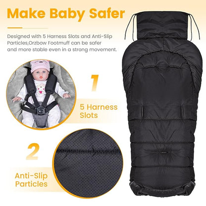 Orzbow Warm Bunting Bag Universal, Stroller Sleeping Bag Cold Weather, Waterproof Toddler Footmuff (Black, Large)