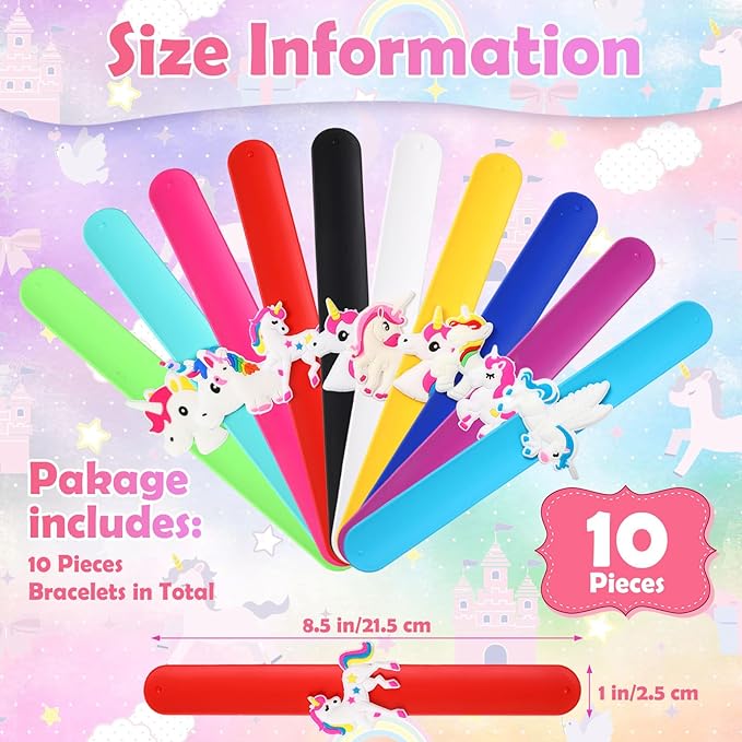10 Pack Unicorns Slap Bracelets for Kids Silicone Unicorn Wristbands Snap Bracelets Unicorn Party Favors for Kids Girls Boys Birthday Gifts Goodie Bag Stocking Stuffers Carnival Prizes