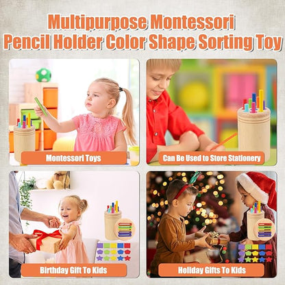 Montessori Toys for 3+ Years Old Boys Girls Toddlers Wooden Sensory Color Sorting Toys 4 5 Old Baby Fine Motor Skills Stacking Shape Sorters Educational Learning Matching Game