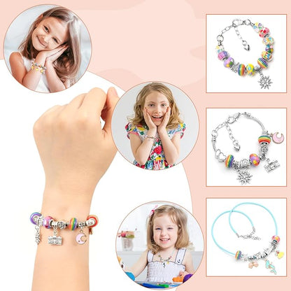 SUREHOME Charm Bracelet Making Kit, Jewelry Making Art & Crafts for Girls 8-12 Birthday Gifts for Girls 6-8 Ages 7 9 10 11 Years Old Girls Christmas Gifts Personalized Teen Girl Gifts Trendy Stuff - N