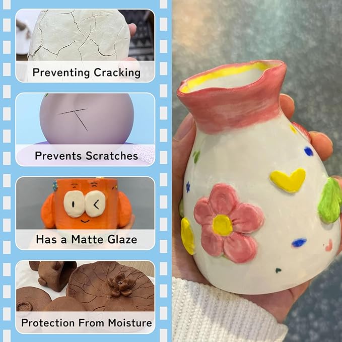 100ml Air Dry Clay Varnish，Air Dry Clay Sealant for Airdry Clay，Air Dry Clay Glaze Can Not Only Used to Prevent Clay Cracking, Scratches, and Wear,It Can Also Having a Matte Glaze Effect (Matte)
