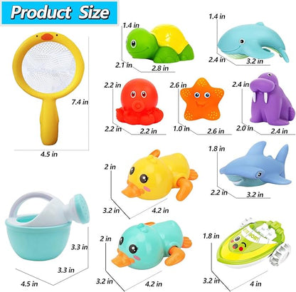 No Hole Bath Toys for Babies 0-6-12 Months+, Wind-up Swimming Ducks & Boat Bath Toys for Kids Ages 1-3, Baby Pool Toys Fishing Net Water Toys Watering Can, Toddler Bath Toys for 1+ Year Old Boy Girl
