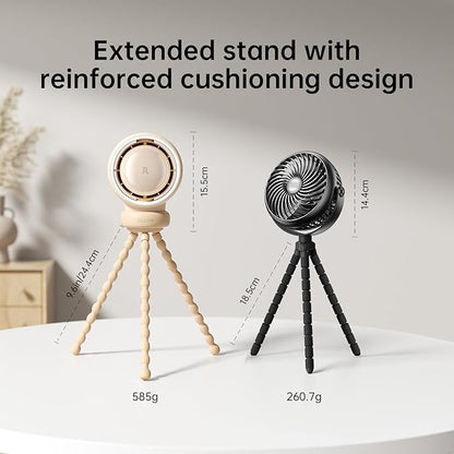 JISULIFE Stroller Fan Baby Large, Safe Bladeless for Crib, Desk, 4000mAh Battery Rechargeable Portable Cooling Fan with Air Turbo Tech, Night Light, Food-Grade Gift for Mom/Dad/Friend - Brown