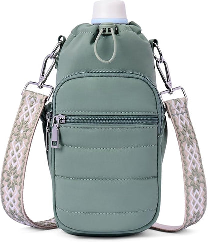Water Bottle Bag 40 oz Crossbody Holder for Walking Hiking Insulated Carrier Purse with Adjustable Strap