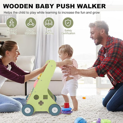Wooden Baby Walker Wheels,Baby Push Walker for Babies 6-12 Months Montessori,Toddler Walker Push Toy Wooden Activity Walker for Baby Boy,Walking Toys for 1 Year Old Learning to Walk Girl Christmas