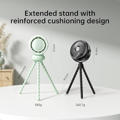 JISULIFE Stroller Fan Baby Large, Safe Bladeless for Crib, Desk, 4000mAh Battery Rechargeable Portable Cooling Fan with Air Turbo Tech, Night Light, Food-Grade Gift for Mom/Dad/Friend - Green