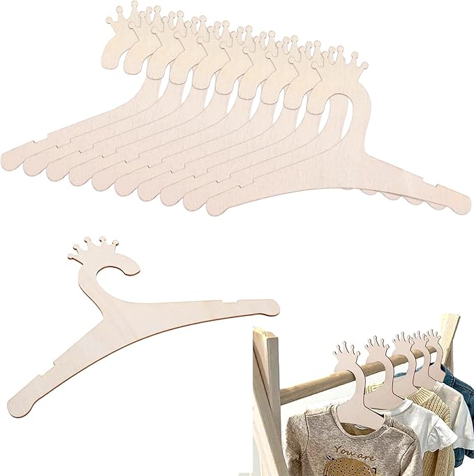 10 Pack Wooden Kids Hangers, 9inch Cute Wood Baby Hangers Nursery Hangers, Non Slip Coat Hanger for Baby Toddler Kids Clothes & Pants(Style2)