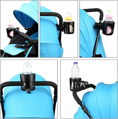 Accmor Universal Cup Holder with Hook, Stroller Cup Holder, 360° Rotatable Large Caliber Designed Bottle Holder for Stroller, Bike, Wheelchair, Walker, Scooter, Black