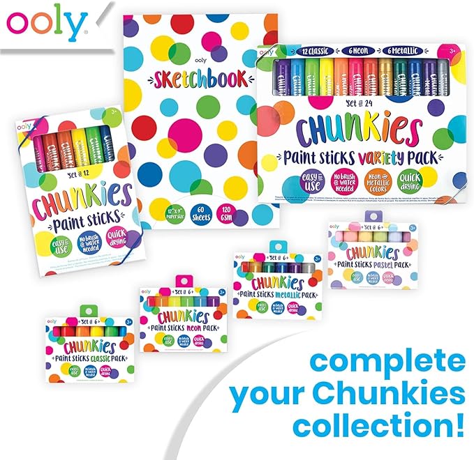Ooly Chunkies 6 Mess Free Paint Sticks For Kids, Tempera Paint Sticks Kid Safe Colors, No Mess Quick Drying Art Supplies for Toddlers and Kids