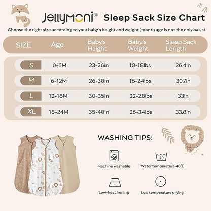 JELLYMONI Baby Sleep Sack 0-6 Months 0.5 Tog Wearable Blanket for Baby, 100% Cotton 3 Pack Infant Toddler Sleeping Sack Lightweight Soft 2-Way Zipper Sleepsack
