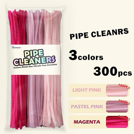 300pcs Pink Pipe Cleaners Bulk - Fluffy Craft Pipe Cleaners for Arts & Crafts, Ideal for Making Flowers, Animals & Decorations (12 x 0.24 inches)