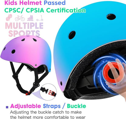 Color Gradient Adjustable Kids Bike Helmet Toddler Skateboard Helmets Boys Girls Child Ventilation Helmet for Multi-Sports Skating Cycling Scooter Balance
