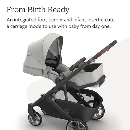 UPPAbaby Cruz V3 Stroller - from Birth + Car Seat Compatible - Full-Size, Reversible Seat - Infant Insert, Bug and Rain Shields Included - Savannah (Pearl Gray Jacquard/Carbon Frame/Chestnut Leather)
