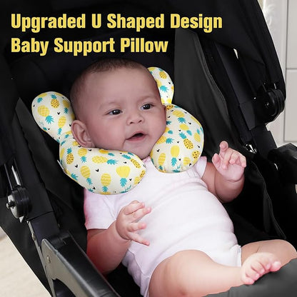 KAKIBLIN Baby Travel Pillow, Upgraded Baby Neck Pillows for Car Seat Toddler Head and Neck Support Pillow,Support Pillows for Car Seat, Pushchair,Travel (Pineapple)