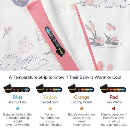 Baby Sleep Sack 18-24 Months, Cotton Detachable Long Sleeve Sleep Sack, 1.0 Tog Toddler Sleeping Sack with Temperature Strips, 2-Way Zipper Wearable Blankets for Newborns, Bunny
