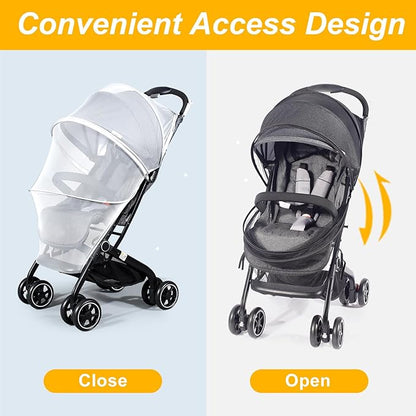 Mosquito Net for Stroller, Universal 3D Baby Bug Net with Two-Way Zippers & Storage Bag, Breathable & Foldable Netting for Stroller,Cradle（White）