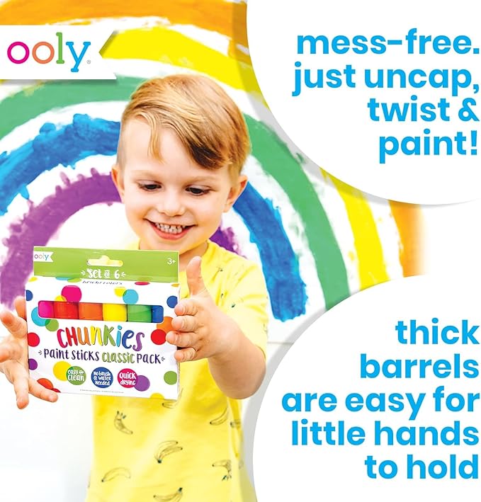 Ooly Chunkies 6 Mess Free Paint Sticks For Kids, Tempera Paint Sticks Kid Safe Colors, No Mess Quick Drying Art Supplies for Toddlers and Kids