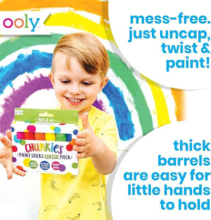 Ooly Chunkies 6 Mess Free Paint Sticks For Kids, Tempera Paint Sticks Kid Safe Colors, No Mess Quick Drying Art Supplies for Toddlers and Kids