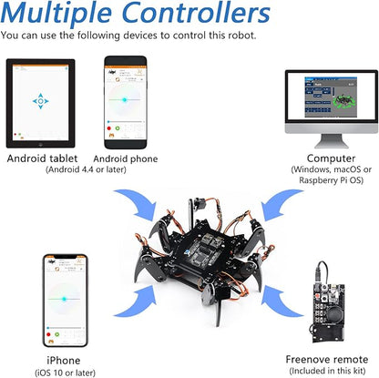 FREENOVE Hexapod Robot Kit with Remote (Compatible with Arduino IDE), App Remote Control, Walking Crawling Twisting Servo STEM Project