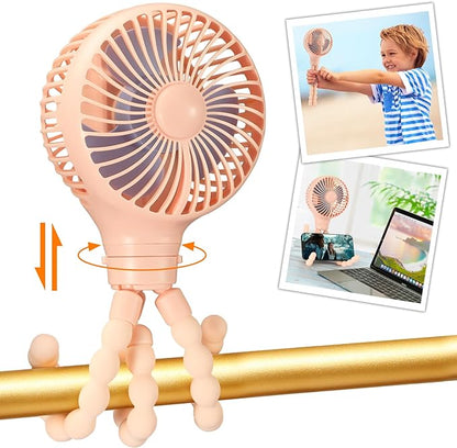 snawowo Mini Portable Baby stroller Fan, Auto Oscillating Battery Operated Personal Small Handheld Fan with Flexible Tripod, Rechargeable Clip On for Car Seat Crib Treadmill Travel Camping Pink