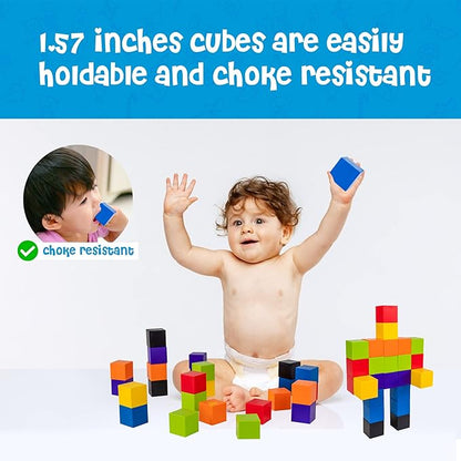Extra Large Magnetic Blocks 35 Pieces 1.57 inch 4cm Size Perfect for Kids Preschool Kindergarden Elementary Building Cubes Sensory Montessori Construction Toddlers Boys Girls Educational Sensory