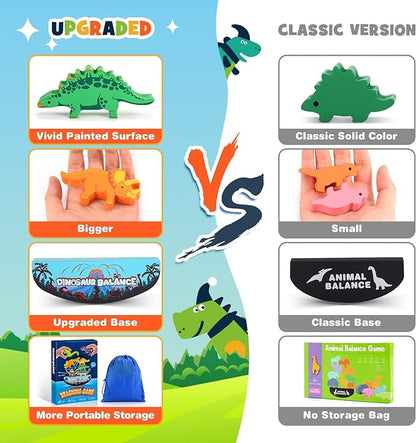 Dinosaur Toys for Kids 3-5: Wooden Stacking Montessori Toys for 3 4 5 6 7 8 Year Old Boys Girls Balance Competition Game for Family Easter Birthday Gifts for Kids Ages 4-8 (Classic Version)