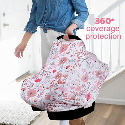 Rquite All-in-1 Car Seat Cover Baby, Carseat Covers for Girl Boy, Stretchy Soft Infant Car Seat Cover, Multi-use Baby Carrier Cover, Car Seat Canopy, Stroller Sun Shade, Nursing Breastfeeding Cover