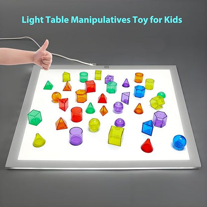 3D Geometric Solids 60 Pcs for Kids Translucent Geometric Shapes for Geometry Beginnings,Light Table Manipulatives Toy Math Helper School Supplies