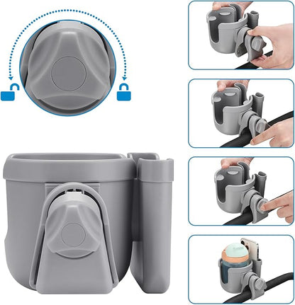 Accmor Stroller Cup Holder with Phone Holder, Bike Cup Holder, Universal Cup Holder for Uppababy Nuna Doona Strollers, 2-in-1 Cup Phone Holder for Stroller, Bike, Wheelchair, Walker, Scooter