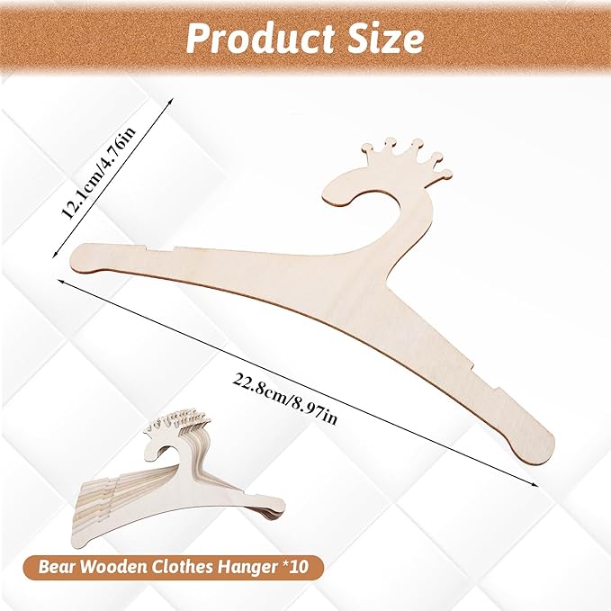 10 Pack Wooden Kids Hangers, 9inch Cute Wood Baby Hangers Nursery Hangers, Non Slip Coat Hanger for Baby Toddler Kids Clothes & Pants(Style2)