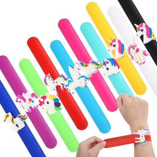 10 Pack Unicorns Slap Bracelets for Kids Silicone Unicorn Wristbands Snap Bracelets Unicorn Party Favors for Kids Girls Boys Birthday Gifts Goodie Bag Stocking Stuffers Carnival Prizes