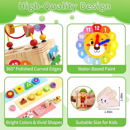 Toddler Wooden Activity Cube Toys, Montessori Toys for 1 2 3 Year Old Boy Girl, Educational Learning Toys for Toddlers 1-3 2-4 Years, Sensory Infant Toys First 1st 2st one two Christmas Birthday Gifts