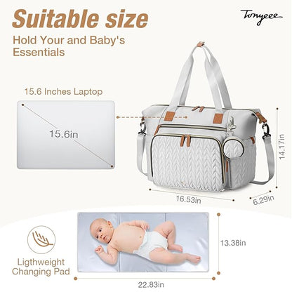 Diaper Bag Tote, Large Diaper Bags Waterproof, Hospital Bag for Labor Delivery, Baby Bag with Pacifier Case, Travel Diaper Tote with Changing Pad, Grey