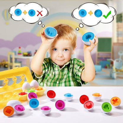Matching Eggs 12 pcs Set Easter Eggs - Educational Color & Shape Recognition Sortere Skills Study Toys, Montessori Toys, STEM Educational Toy Gift for Toddler 1 2 3 Year Old