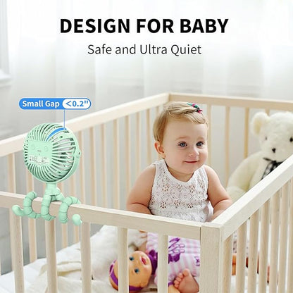 AMACOOL Battery Operated Stroller Fan Flexible Tripod Clip On Fan with 3 Speeds and Rotatable Handheld Personal Fans for Car Seat Crib Bike Treadmill (Green)