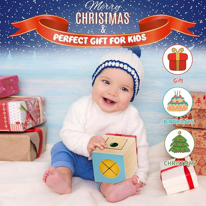 FCSONU Kids Toddler Toys, Montessori Baby Toys 0-6-12 Months, 1 Year Old Wooden Baby Tissue Box Toy for Educational Learning with Cloth Tissues, Boys & Girls Gifts for Birthday Christmas Children Day
