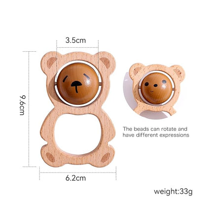 Wooden Baby Rattle Toys, Newborn Rattle Toys 0-12 Months Handmade Baby Clutching Toys | Natural Wooden Baby Teething Toys | Baby Shower/Birthday Gifts (Cute Bear Rattle)