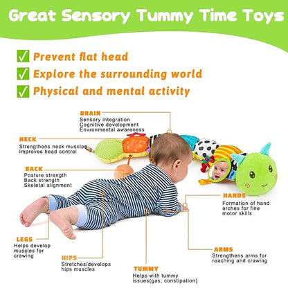 Baby Sensory Toy 0-6 Month Music Animal Stuffed Plush Caterpillar Toy for Infant 0-3-6 Month Tummy Time with Baby Mirror Crinkle Rattle for 6-12 Month Carseat Toys for Newborn Boys Girls Shower 1