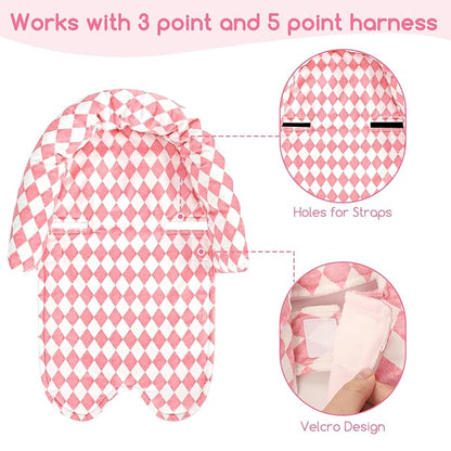 Baby Car Seat Head Support for Newborn, GFU 2 in 1 Infant Car Seat Head Body Support with Strap Pads, Soft Stroller Cushion Pillow Insert for Girls, Fits for Stroller, Swing, Pink