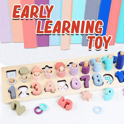 CozyBomB Montessori Educational Wooden Shape & Number Puzzle Blocks - Preschool Learning Toys for Boy & Girl (Macaron)
