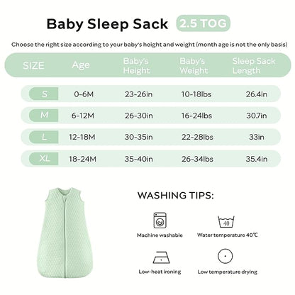 JELLYMONI Baby Sleep Sack TOG 2.5, 18-24 Months Winter Baby Wearable Blanket, 100% Cotton Infant Sleeping Sack 2-Way Zipper Warm Quilted Sleepsack